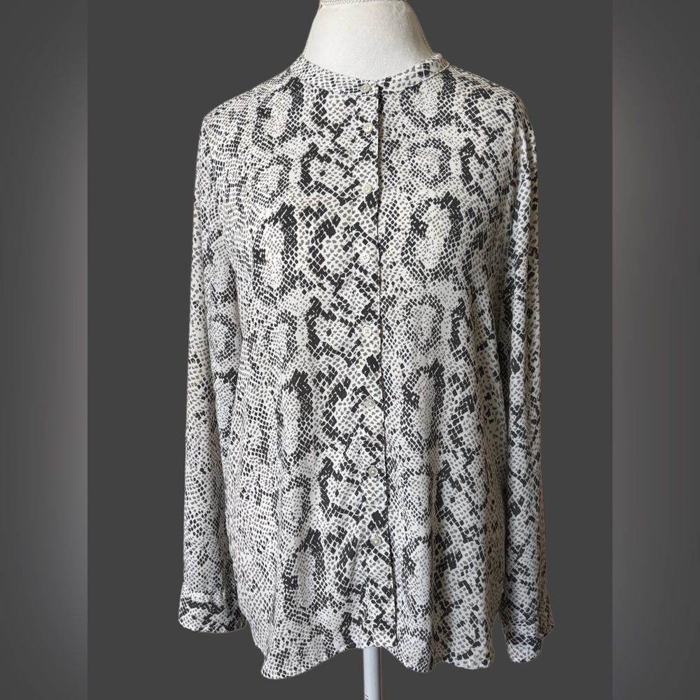 J. Crew Black, Gray and White Snakeskin Blouse Size L